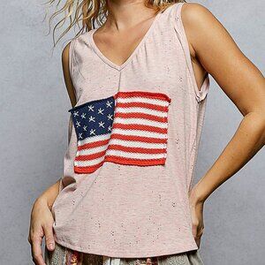 NWT POL V-Neck Ribbed Tank with American Flag Patch and Star Back Patch